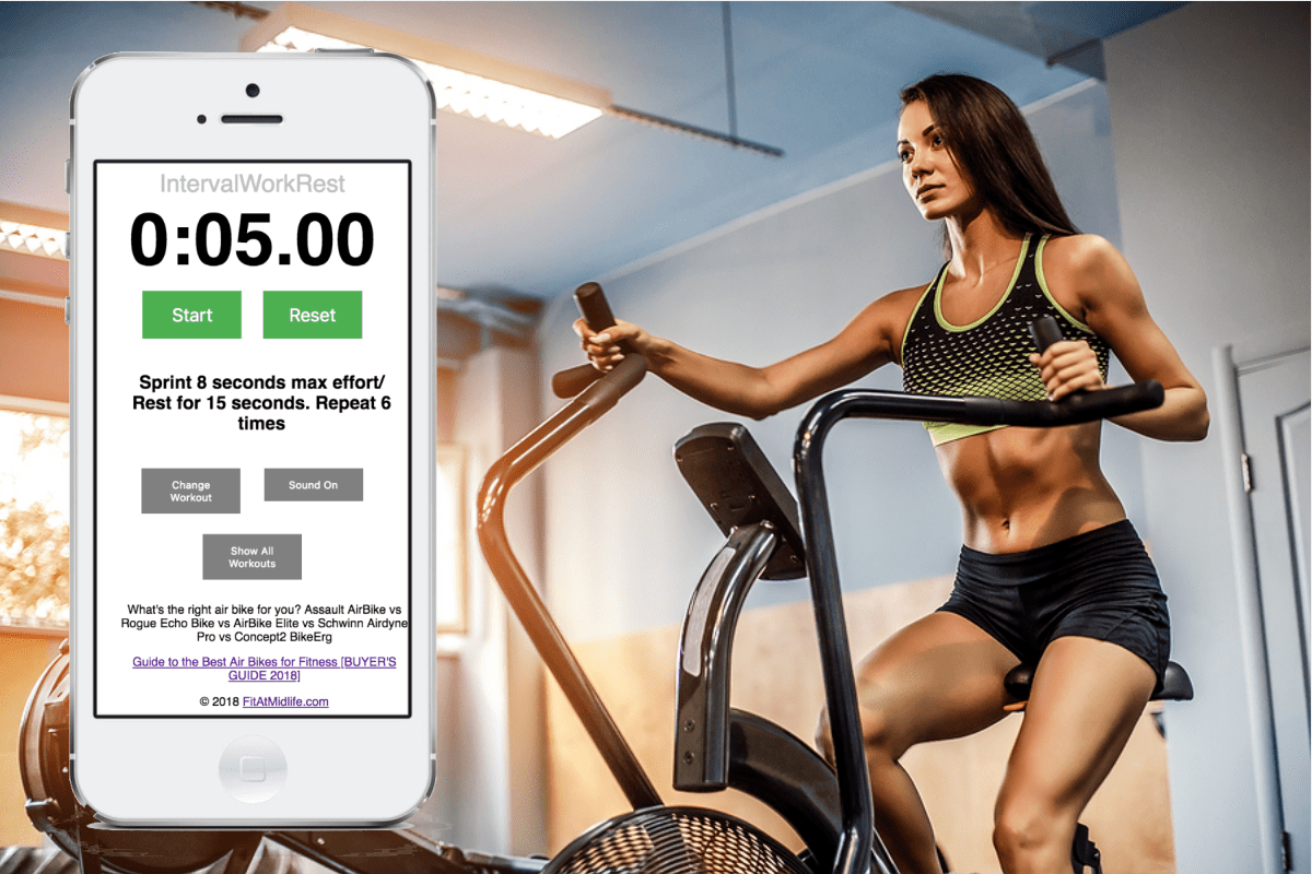 28 awesome assault bike workouts on your phone - check out our free workout app - it works on iPhone, Android, Tablet, or PC.  28 awesome air bike workouts hand picked from the experts.  And this app even has a built in timer so you can perform wicked HIIT intervals and for time workouts.