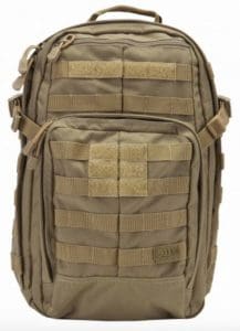 The 5.11 Tactical RUSH12 backpack is a 24L capacity backpack with MOLLE and 24L capacity.
