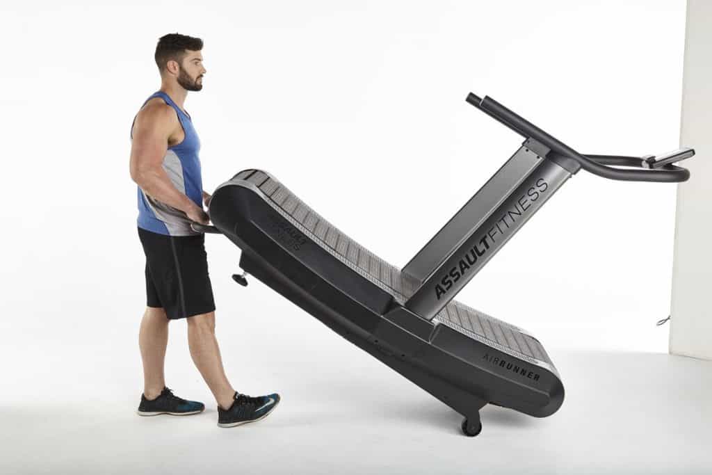 The Assault Fitness AirRunner is easy to move using the transport handle and built-in wheels.