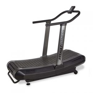 Assault Fitness Air Runner Manual Treadmill - the lightest non-motorized treadmill available in 33" width. This view shows the handle and transport wheels for mobility