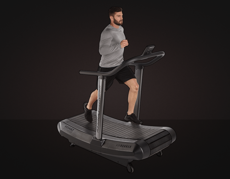 The Assault AirRunner Treadmill is an excellent version of the motorless treadmill. Here we see a runner on the treadmill.