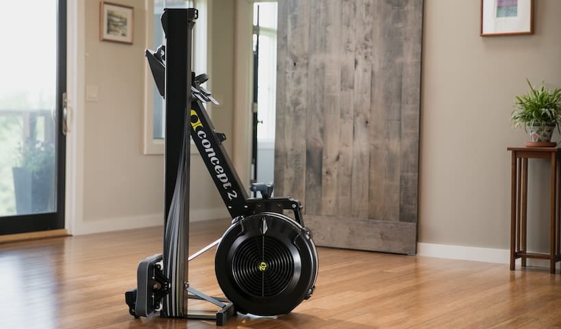 Concept 2 Model D Indoor Rowing machine - Compact storage, with caster wheels for mobility