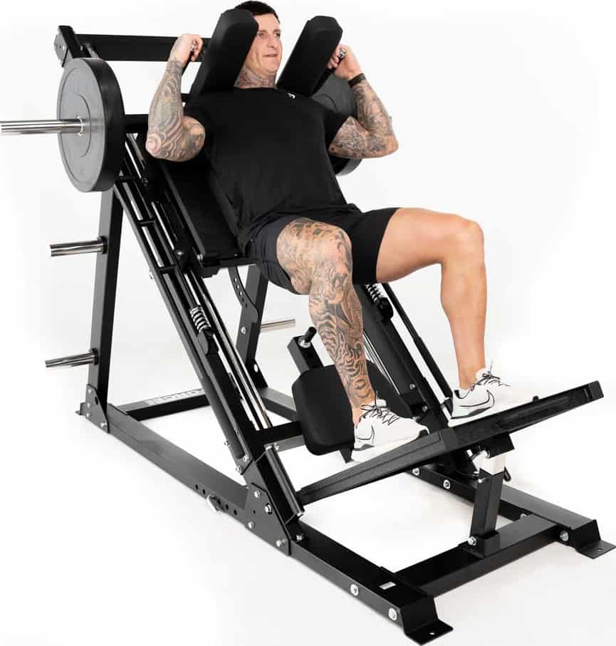 Force USA Ultimate 45 Degree Leg Press Hack Squat Combo with an athlete
