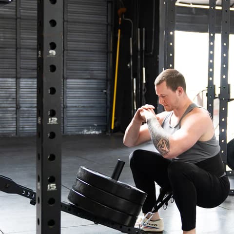 Fringe Sport Mammoth Belt Squat with an athlete 4