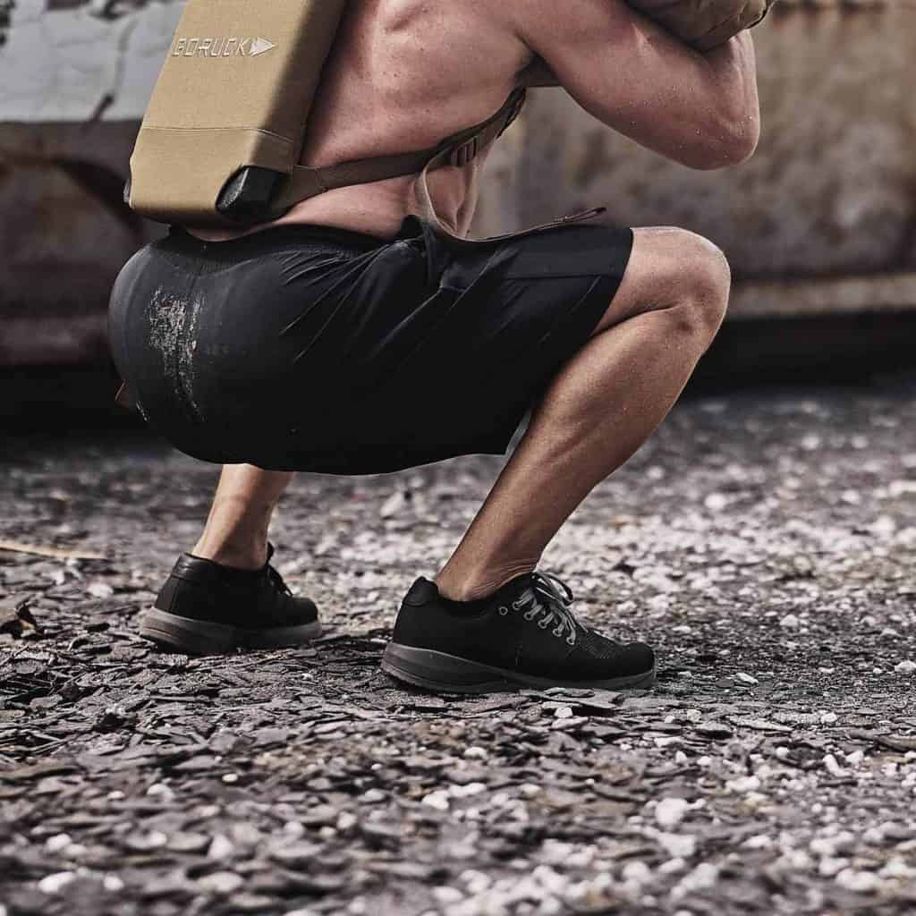 GORUCK Ballistic Trainer charcoal worn by an athlete 2