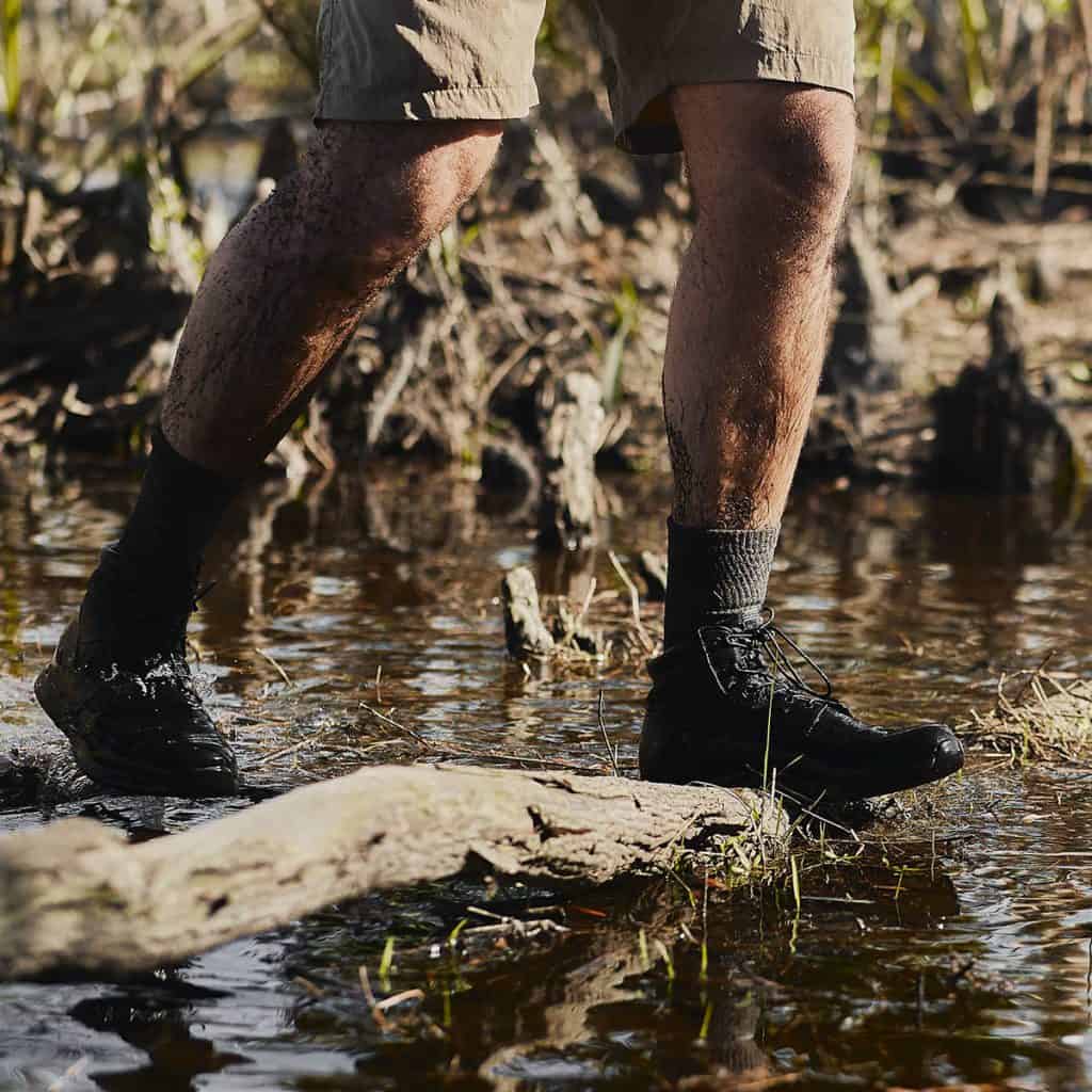 GORUCK Merino Challenge Socks charcoal worn by an athlete 4