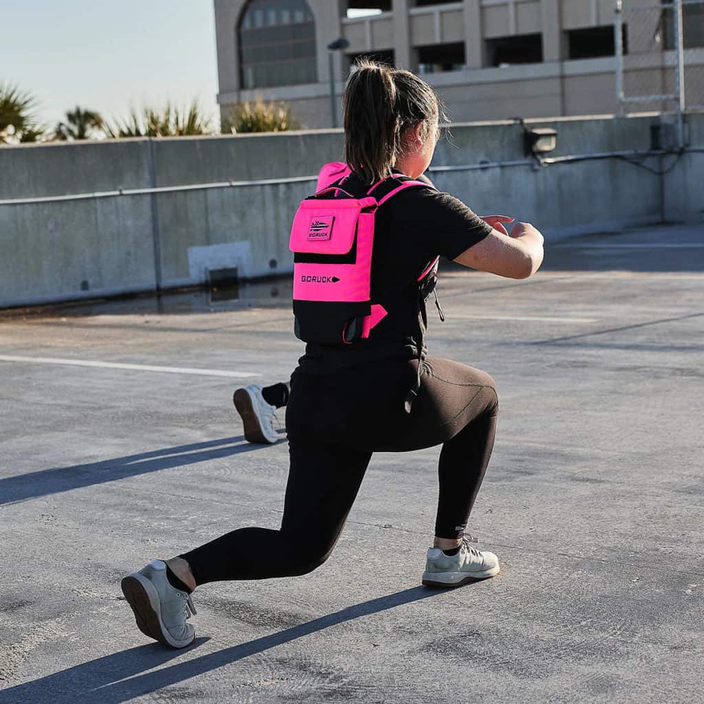 GORUCK Ruck Plate Carrier 3.0 worn by an athlete lunge