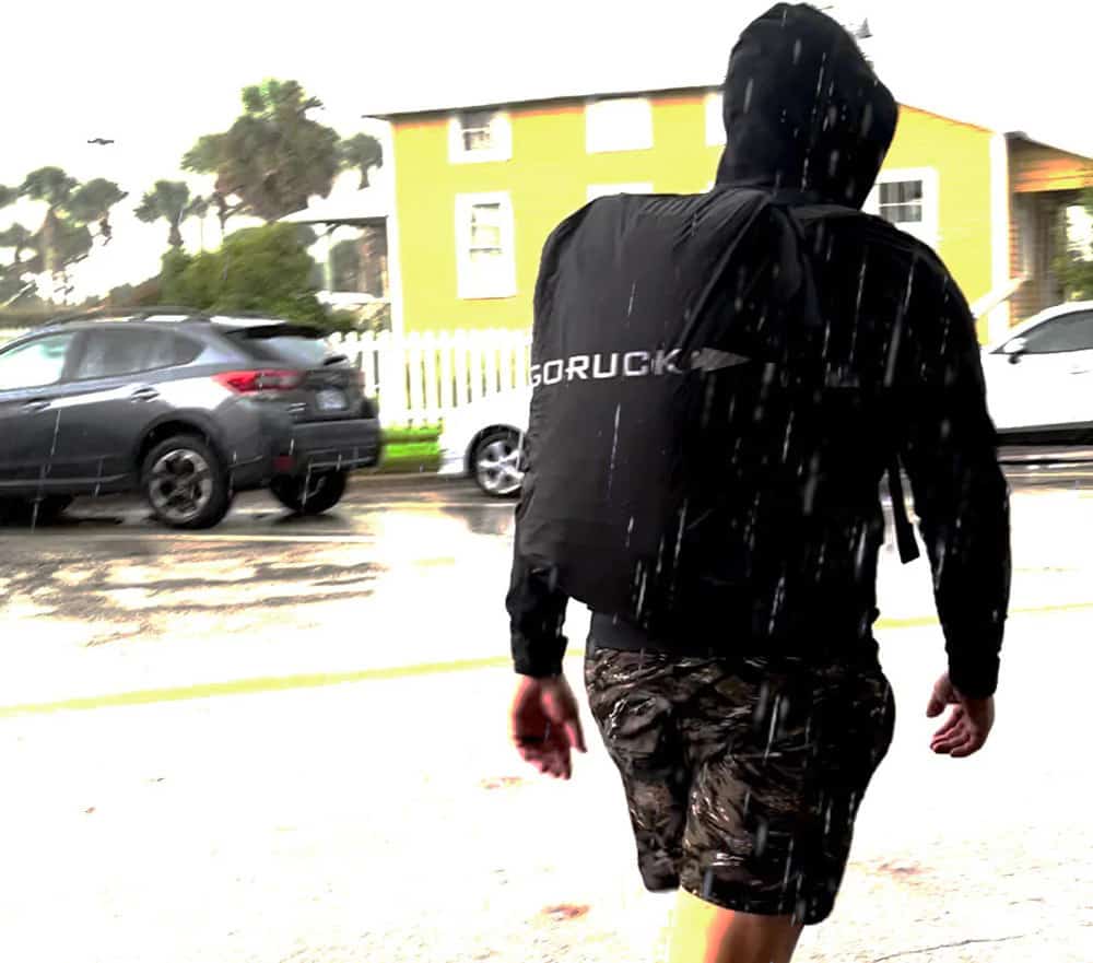 GORUCK Ruck Rain Cover black worn by an athlete