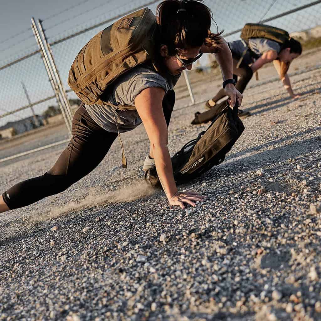 GORUCK Sandbag 2.0 40 with an athlete