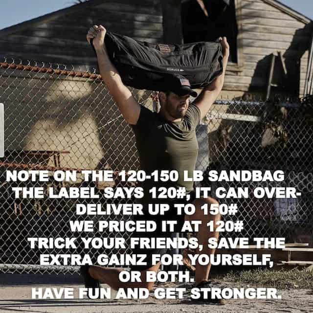 GORUCK Sandbags - 120 Lb and 150 Lb note