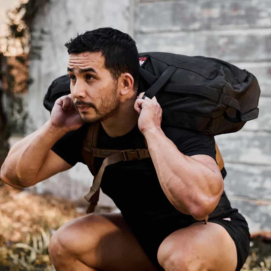 GORUCK Sandbags 2.0 60 withan athlete 3