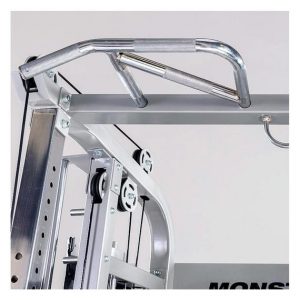 The ergonomic multi-grip pull-up bar of the Monster G6 Power Rack, Functional Trainer & Smith Machine Combo