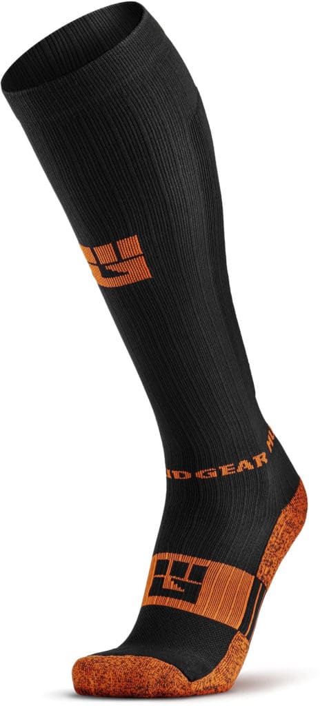 MudGear Tall Compression Socks Black Orange side view left