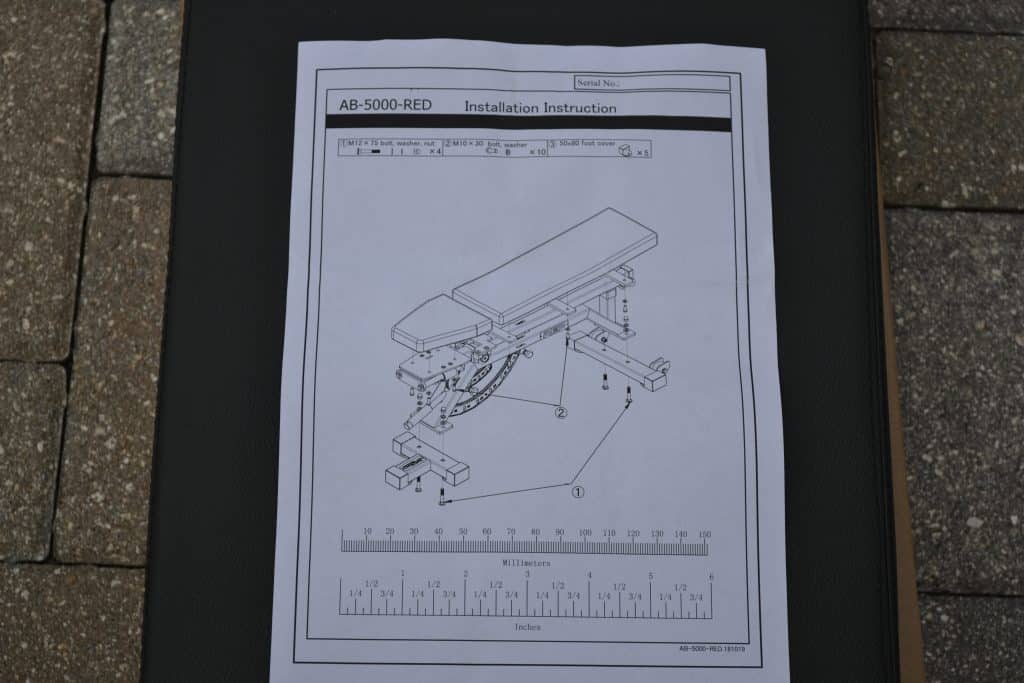 REP AB-5000 Adjustable FID Bench - One page of assembly instructions - short and to the point.