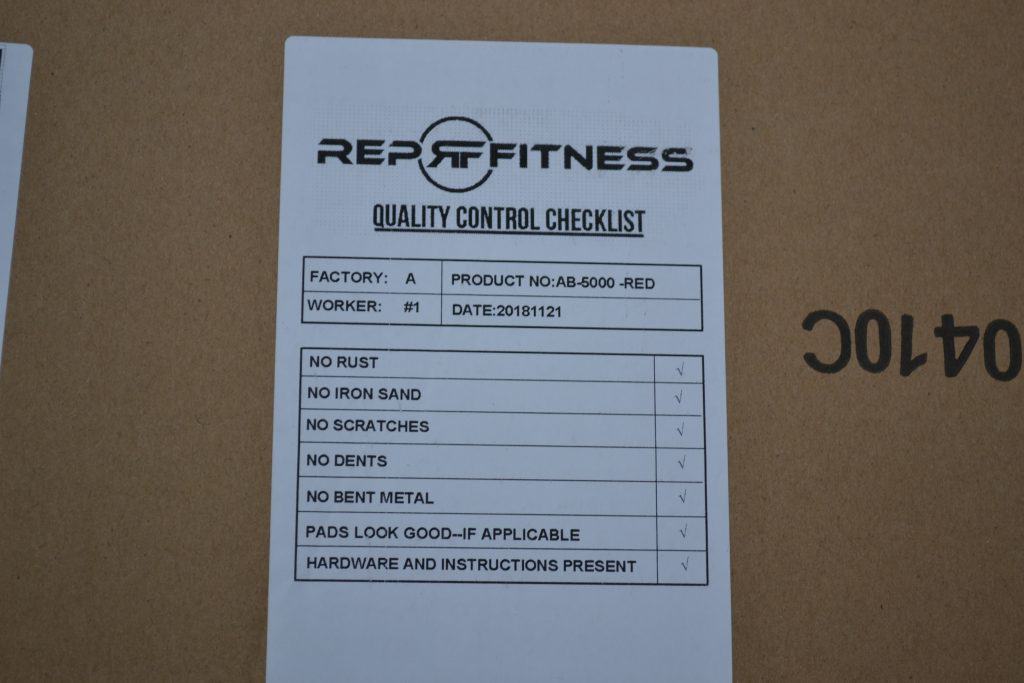 REP AB-5000 Quality Control checklist.