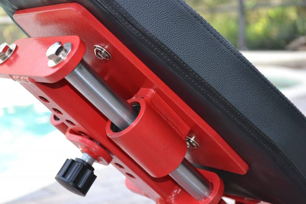 REP AB-5000 Adjustable Bench - Seat Pad close-up showing the Zero Gap adjustment knob.