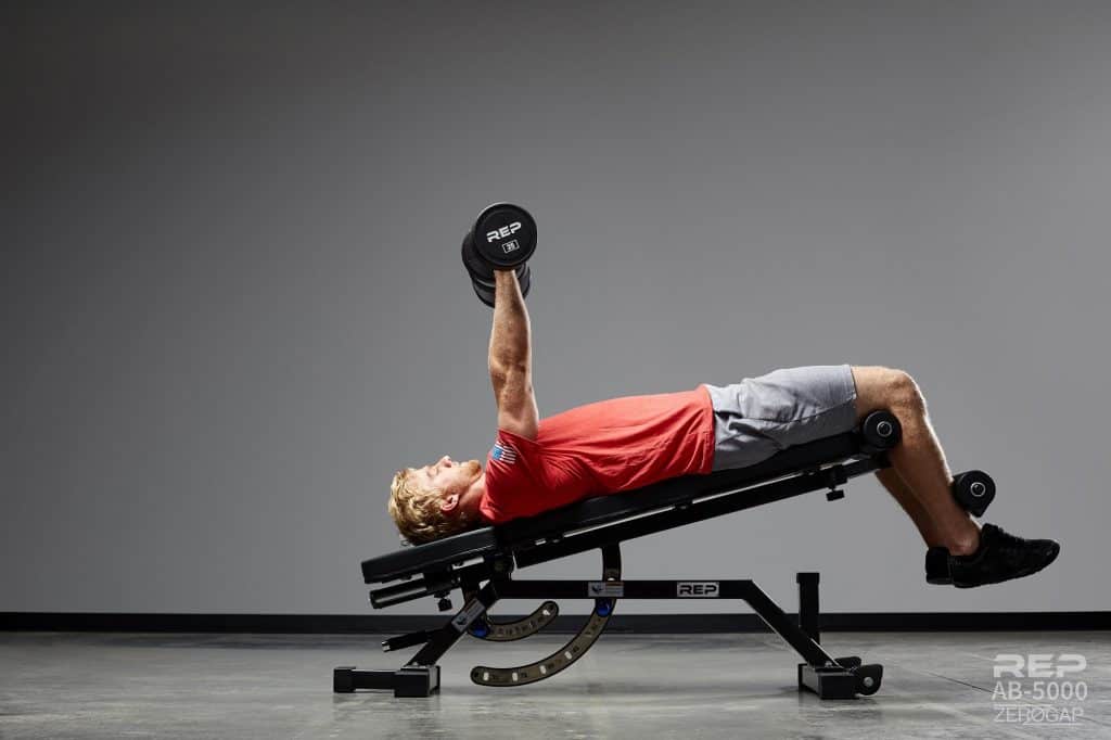 Use the REP AB-5000 Adjustable Bench as a decline bench with the optional Leg attachment - FID Bench