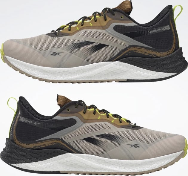 Reebok Floatride Enery 3 Adventure Mens Running Shoes Stucco  Black  Sepia pair upside down