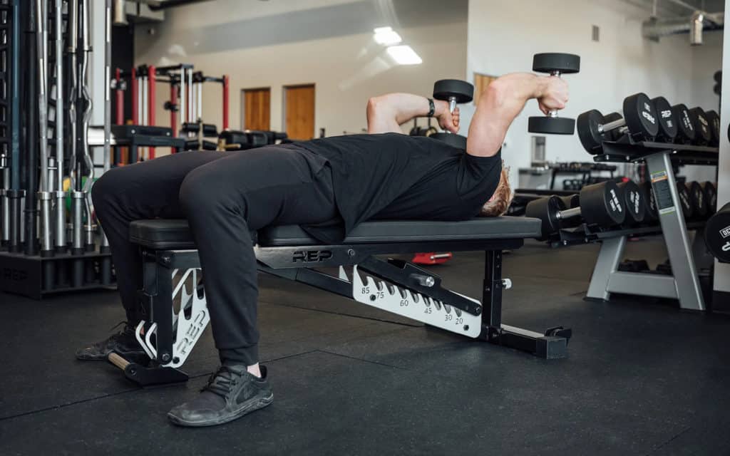 Rep Fitness AB-5200 2.0 Adjustable Bench with an athlete 3