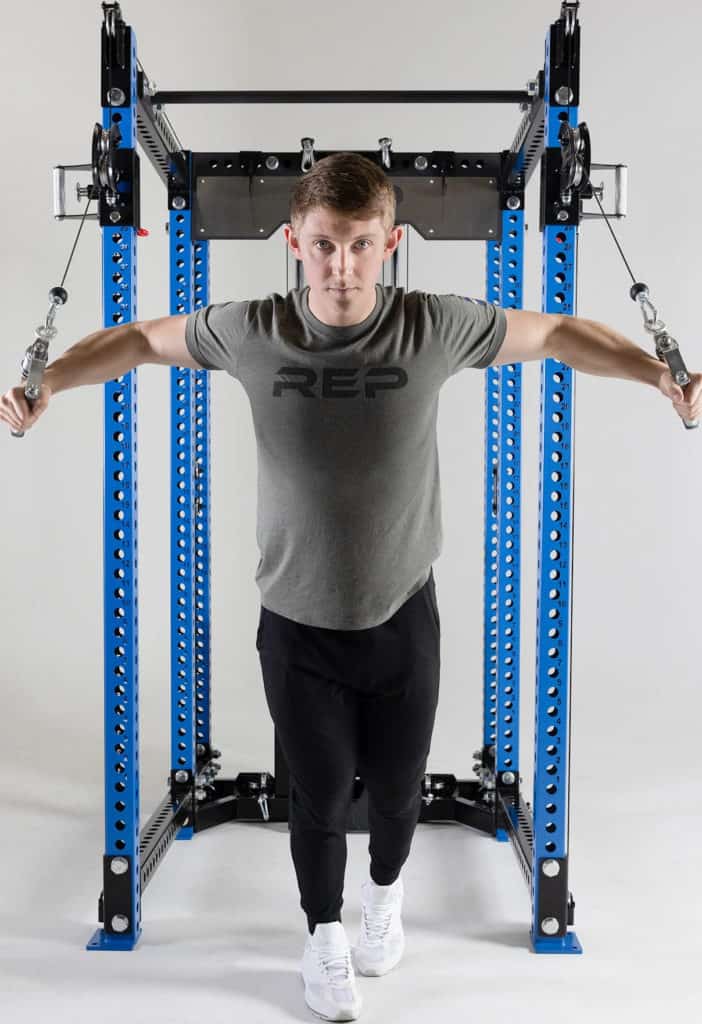 Rep Fitness Ares Cable Attachment (6-Post Series Pre-Order) with an athlete 2