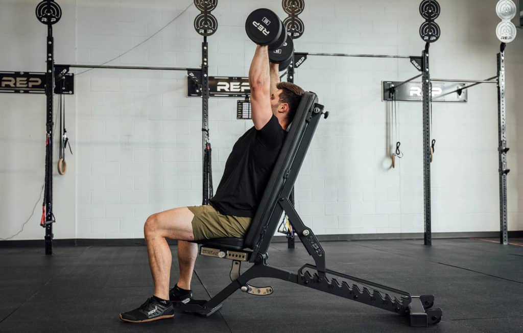 Rep Fitness BlackWing Adjustable Bench with an athlete 2