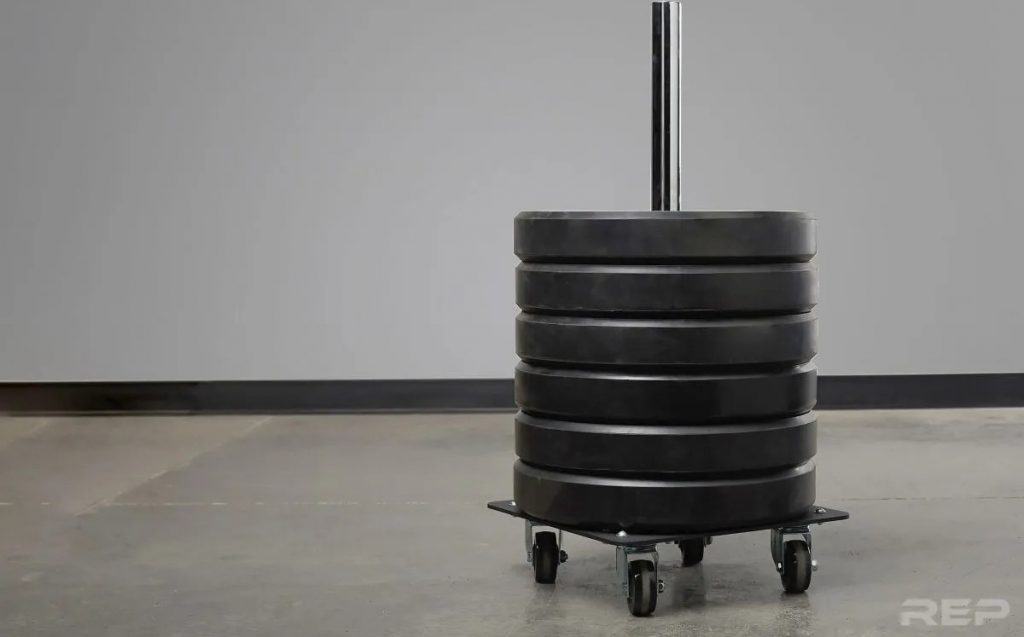 Rep Fitness Bumper Stacker With Wheels with plates