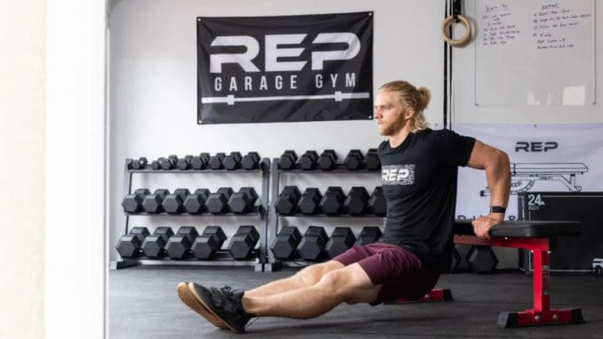 Rep Fitness FB-3000 Flat Bench with a user 2
