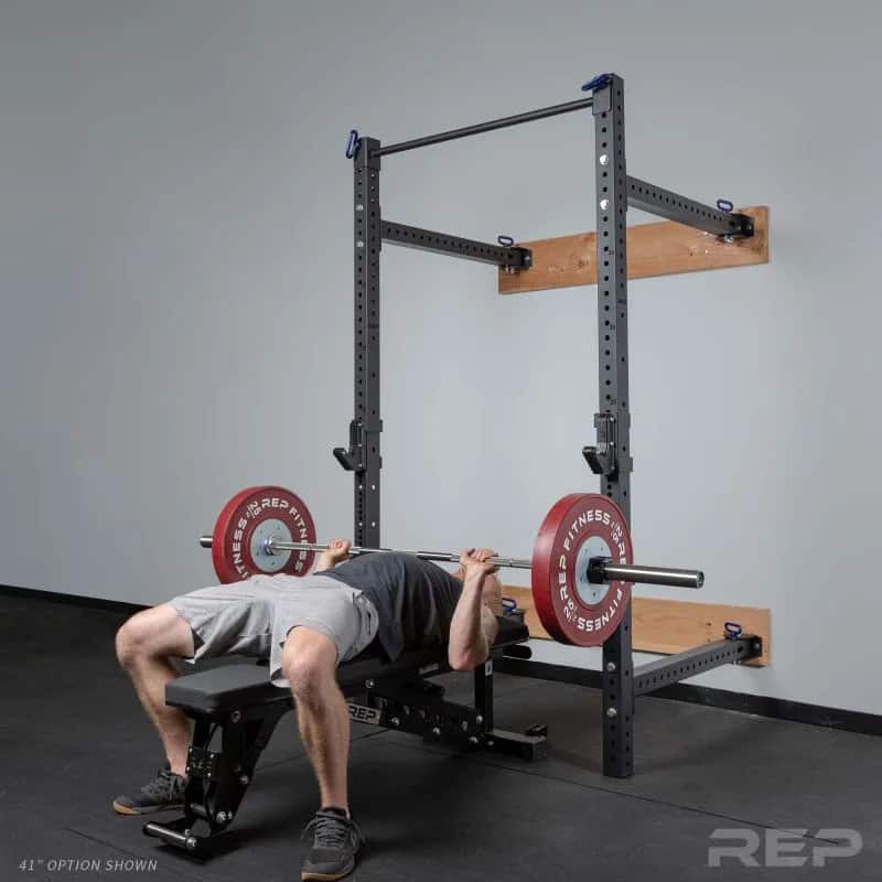 Rep Fitness PR-4100 Folding Squat Rack with barbell