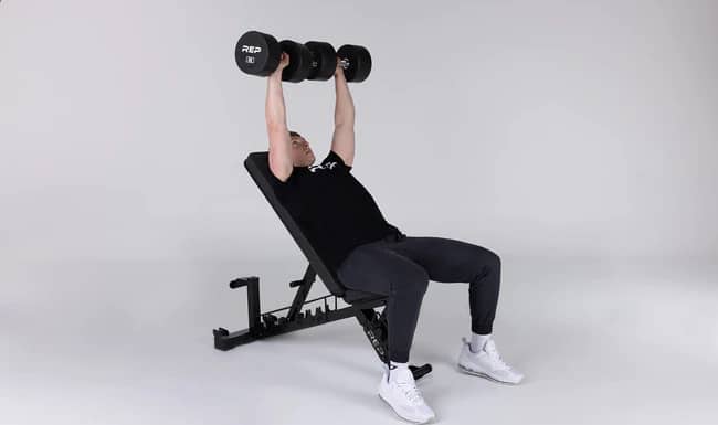 Rep Fitness Rep AB-4100 Adjustable Weight Bench black with an athlete 1