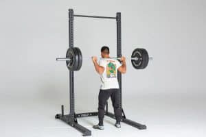 Rep Fitness SR-4000 Squat Rack back view carrying barbell