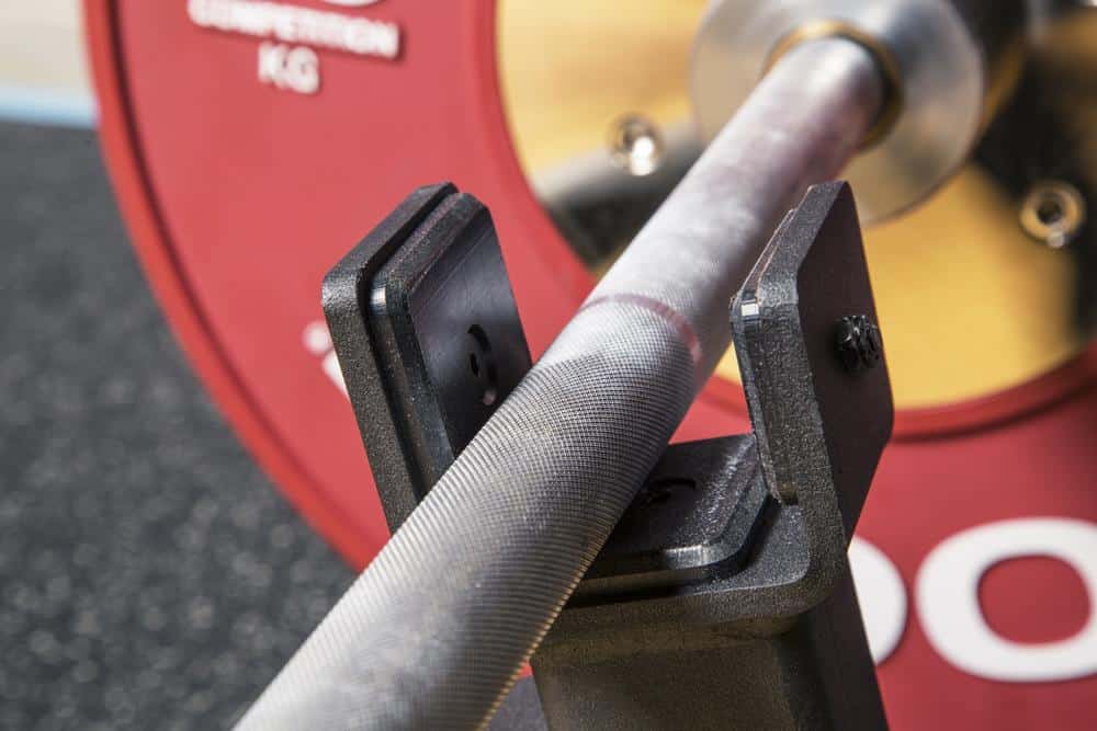 Rogue Mini Deadlift Bar Jack close view with a barbell