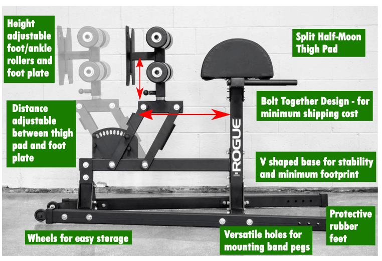 The Rogue Abram GHD 2.0 combines consistent performance and stability with smooth, precision adjustments and unique portability. This compact machine is a comprehensive tool for midline stabilization and the strengthening of hamstrings and glutes—all in a way that is functionally transferable to an athlete’s sport.