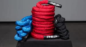 Rogue Fitness Sleeve Battle Rope blue red black