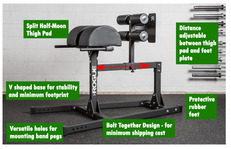 Fully adjustable and equipped to remain steady while generating peak power output, the Rogue GH-1 is a comprehensive tool for midline stabilization and the strengthening of hamstrings and glutes.