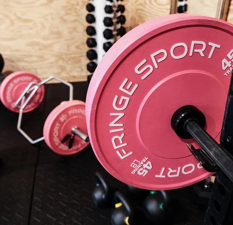 Fringe Sport Pink Bumper Plates (Pairs) - PRE-ORDER 45lb on a bar