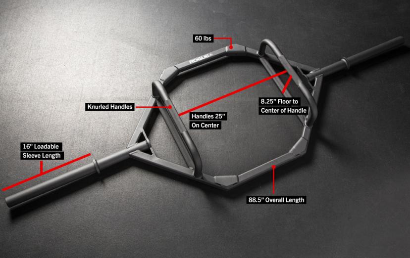 Rogue TB-2 Trap Bar full view with measurement