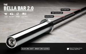 The Bella Bar is Rogue’s go-to multipurpose 15KG barbell for female athletes. Fully machined and assembled in Columbus, Ohio, this versatile ladies bar is uniquely optitmized for Olympic weightlifting, powerlifting, and/or a CrossFit WOD.