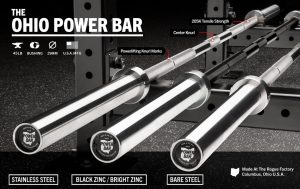 The Rogue Ohio Power Bar (or OPB, as it is commonly called in the garage gym community) is an excellent, no whip bar for the slow lifts - big squats, deadlifts, and bench presses.