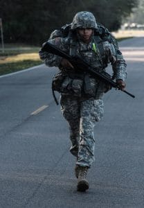 Rucking has its origins in the military - where long rucksack marches are an important training tool.