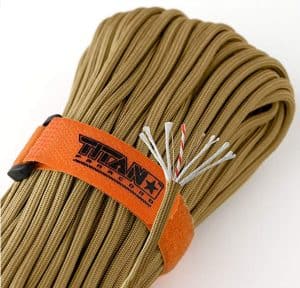 Titan 620 LB SurvivorCord Paracord | Patented U.S. Military Type III 550 Parachute Cord (MIL-C-5040H) with Integrated Fishing Line, Fire-Starter Tinder, and Snare Wire. 100% Nylon.