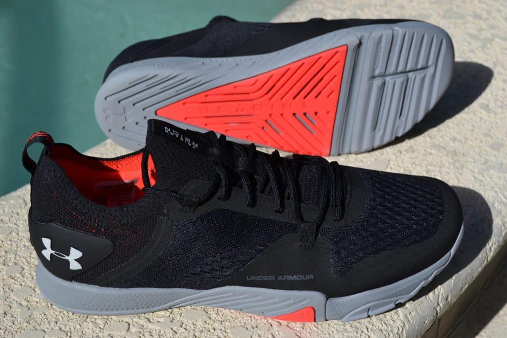 side and sole view of the Under Armour TriBase Reign 2 - new cross trainer from UA for 2020 - great for CrossFit!
