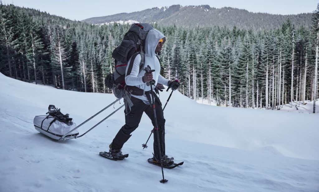 Under Armour man skiing