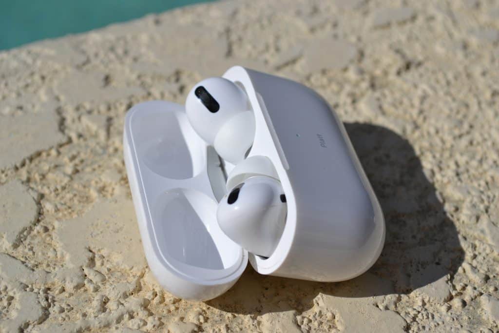 AirPods Pro in their charging case.