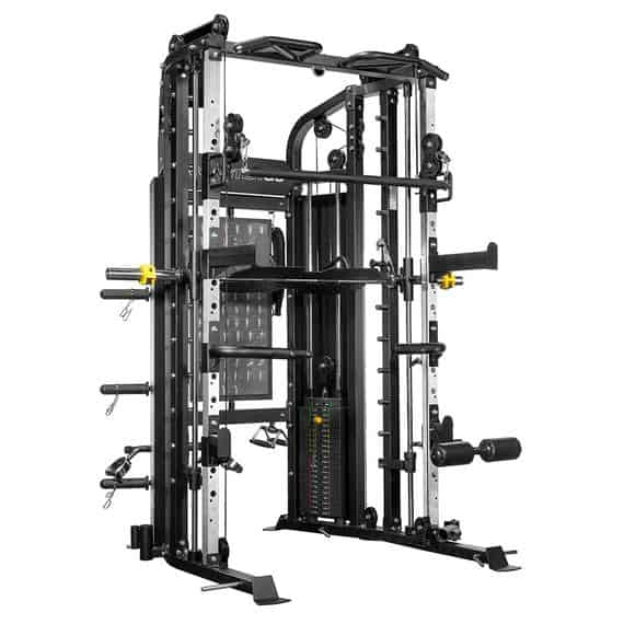 The ForceUSA G6 gives you all of the benefits of a Power Rack, Functional Trainer, Smith Machine, Leg Press, Chin Up Station, Dip Station, Core Trainer, and Suspension Trainer.