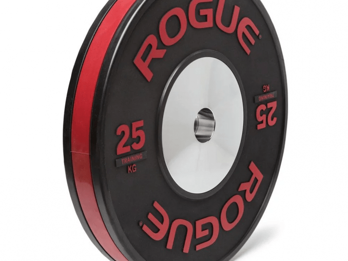 Manufactured to the same high standard as our Rogue Competition Plates, these KG bumpers feature an all-black, gloss-matte-gloss finish and a unique, color-coded rubber stripe that wraps around the full perimeter of each plate. That stripe, along with raised, color-coded lettering on the face of the plate, allows for quick visual weight identification from any direction or distance.