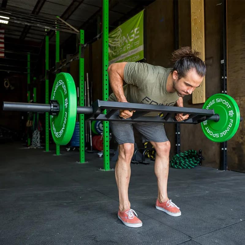 A barbell row as performed with a swiss bar.