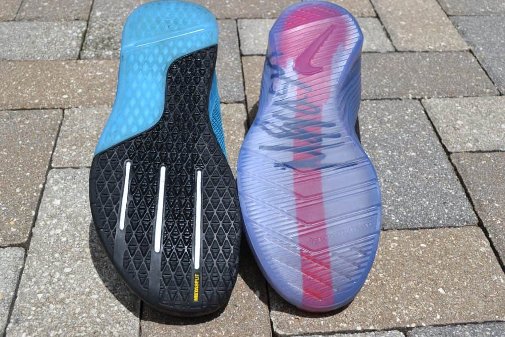Sole of the Nike Metcon 5 and Reebok Nano 9