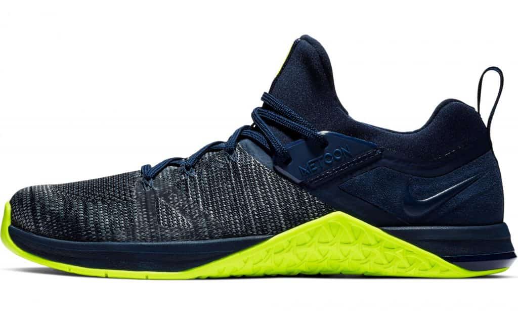 Nike Metcon Flyknit 3 Mens cross training shoe - shown here in Obsidian Volt colorway - this is a great CrossFit shoe for 2019.