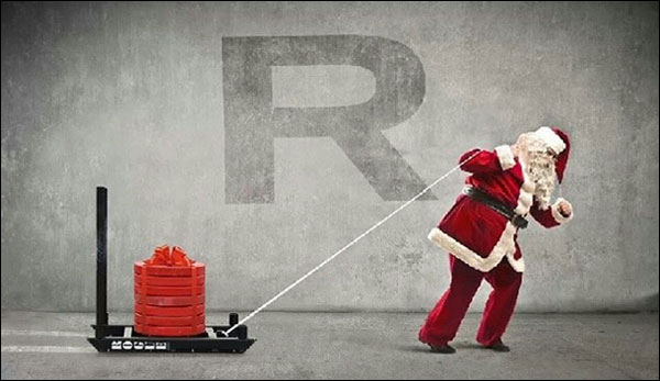 Old Saint Rogue drags his sled - brining cool gifts for all the Crossfit boys and girls