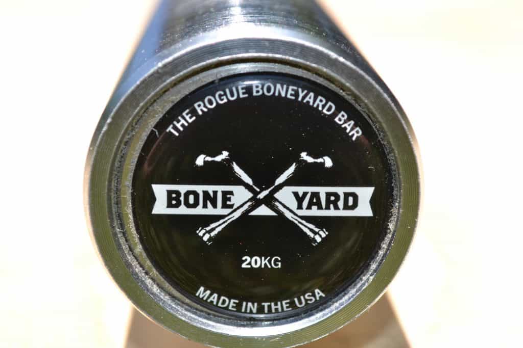 The Rogue Boneyard Bar Review - Boneyard bars get a special custom endcap. All are made in the USA, by Rogue Fitness.